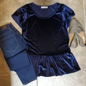 Jessy B Velvet Peplum Navy Top (by Modcloth)